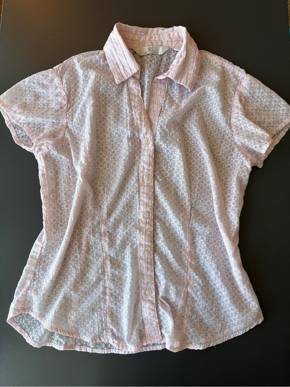 A.L.C. Light Pink Size M Sheer Beachy Short Sleeve Button-Up Top Y2K 2000s Woven